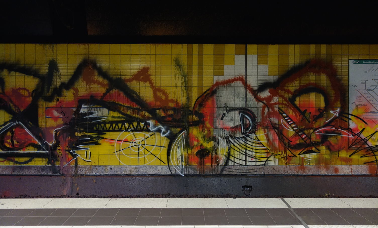 graffiti in urban railway station Mühlberg in Frankfurt am Main