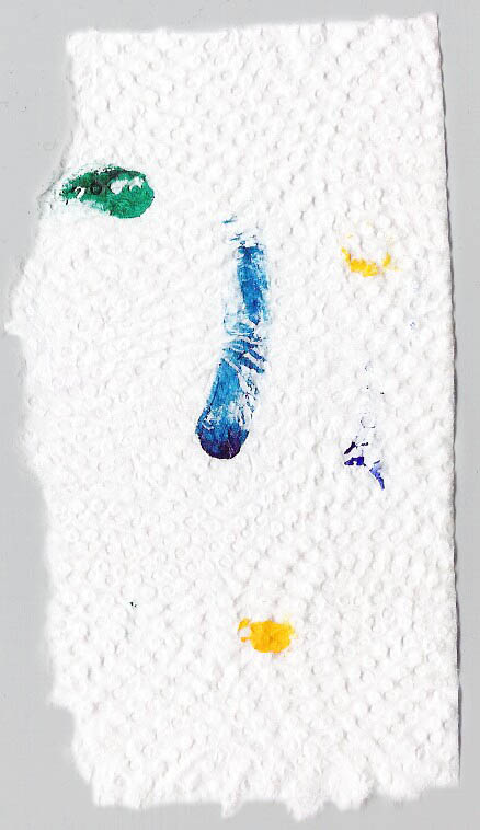 kitchen tissue with accidental smears and blotches of acrylic colour; scan
