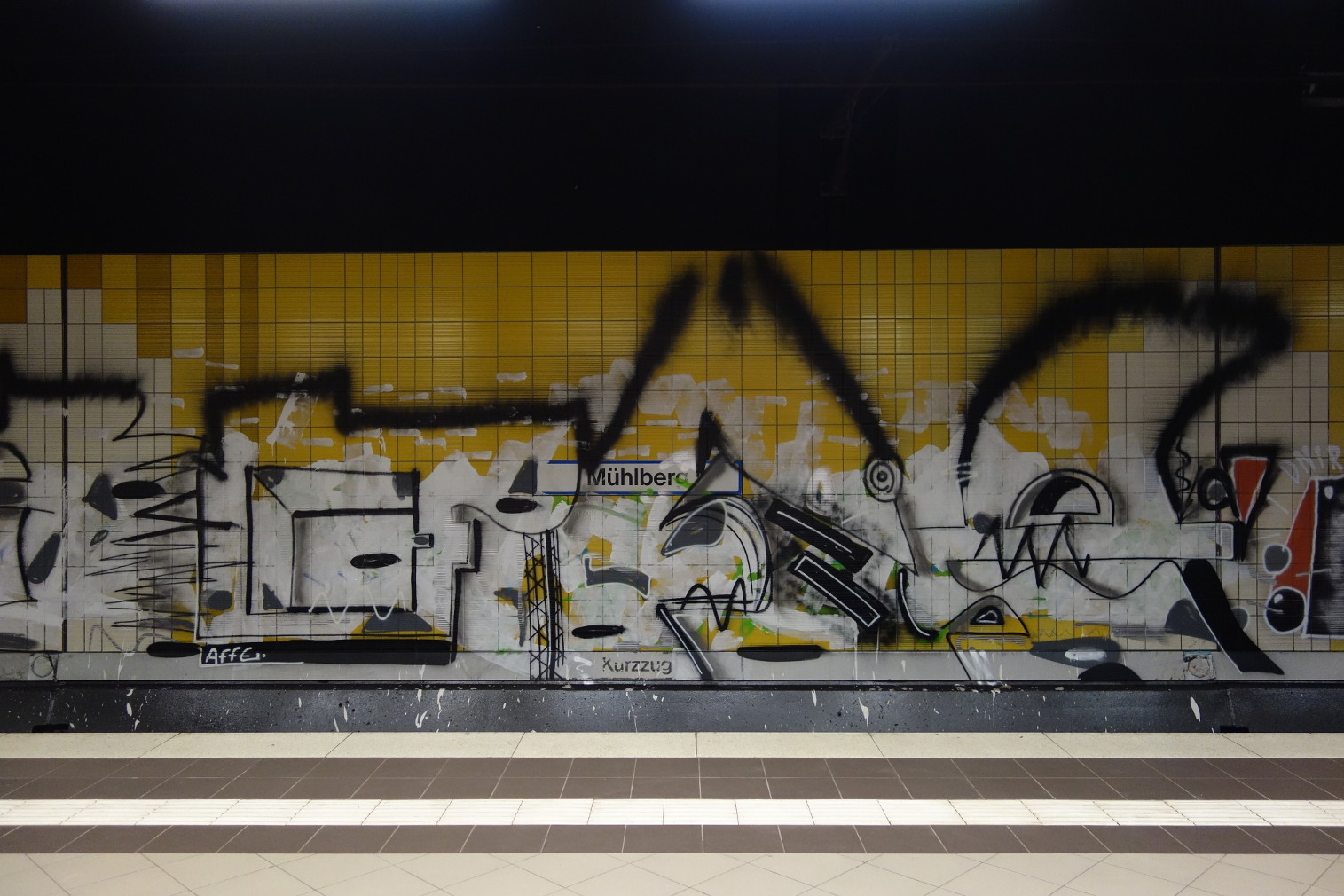 graffiti in urban railway station Mühlberg in Frankfurt am Main
